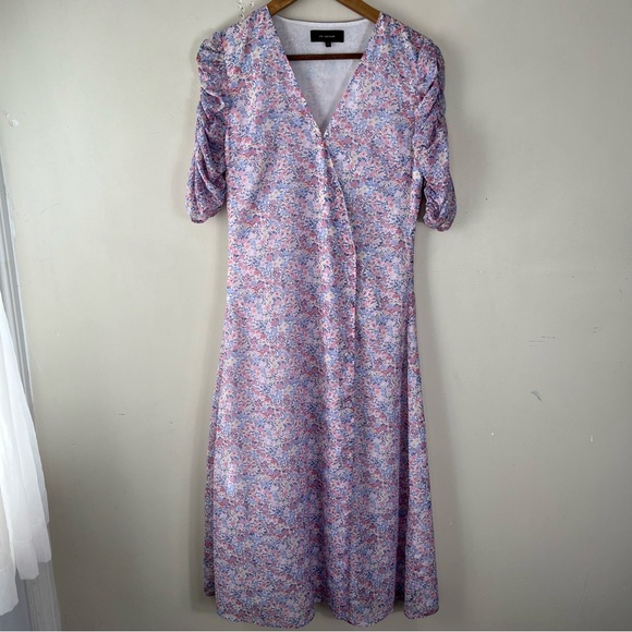 En Saison Lilac Purple V-Neck Floral Midi Dress Cottagecore Feminine Romantic S - Picture 6 of 12